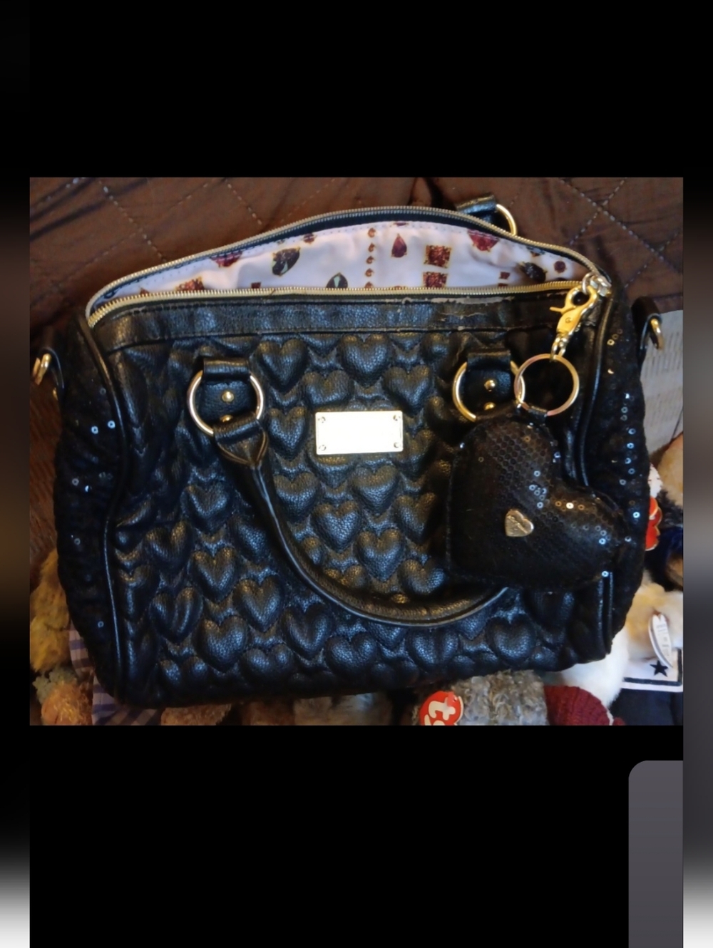 Betsey Johnson black quilted satchel handbag